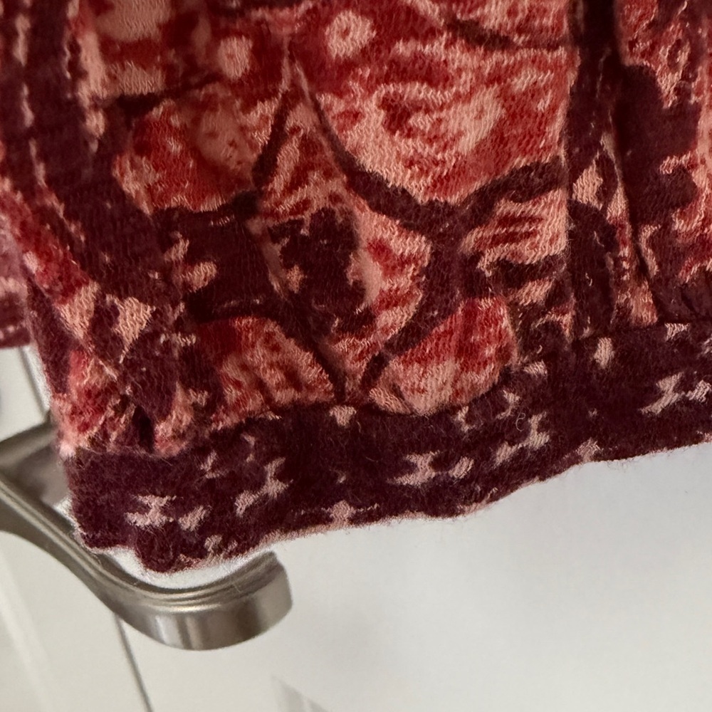 Lucky Brand Boho Peasant Blouse Women’s Size M Long Sleeve Burgundy Printed Top - Picture 8 of 11